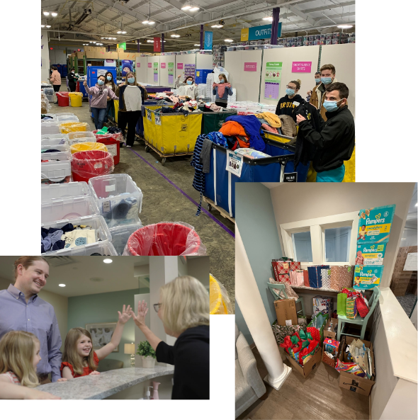 Collage of dental team members volunteering at community events in Newton