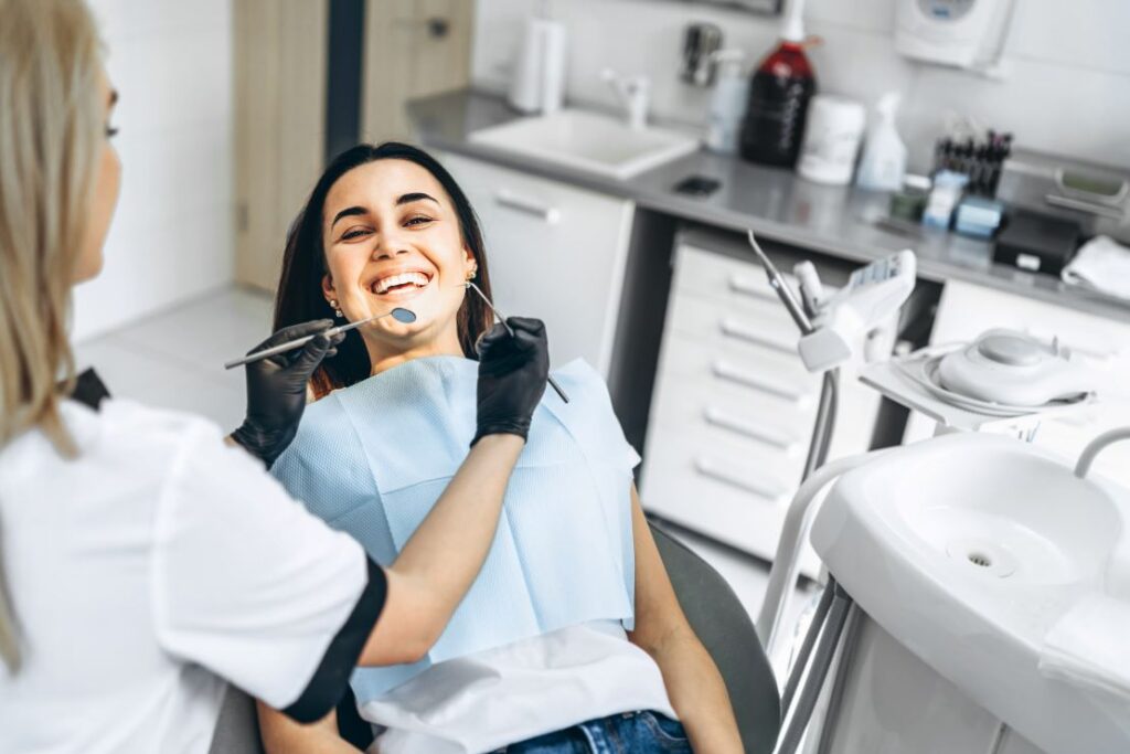 A woman talking to her dentist